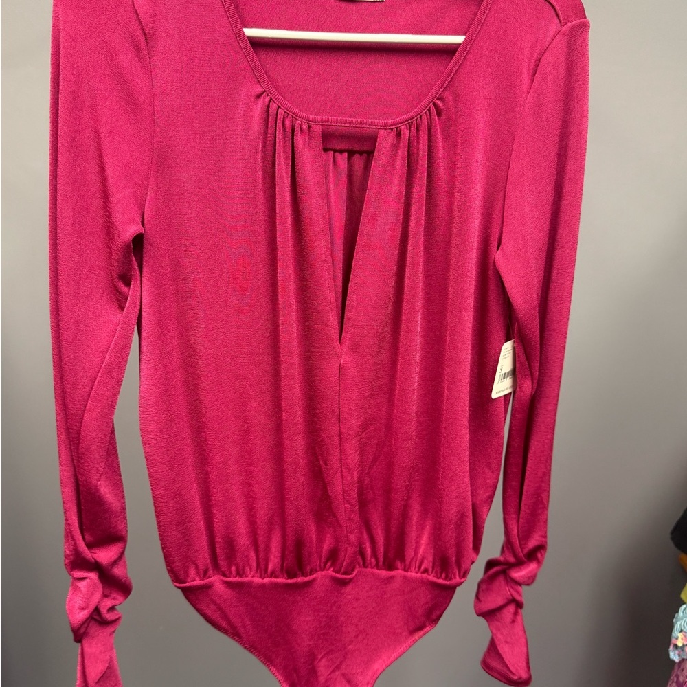 Free People Fuchsia Long Sleeve Bodysuit